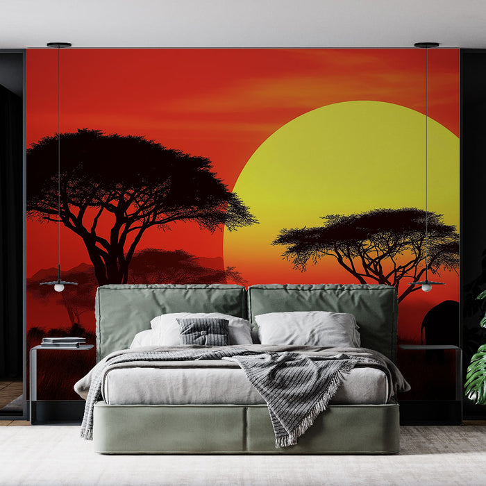 Papier peint coucher de soleil | Élégance africaine en silhouette