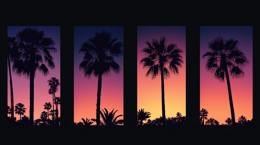 Papier peint coucher de soleil et palmiers Éclat de couleurs chaudes et silhouettes élégantes