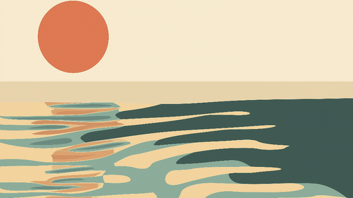 Papier peint coucher de soleil Illustration minimale avec des vagues et un soleil orangé