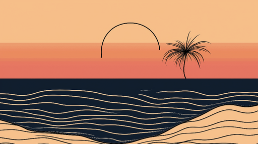Papier peint coucher de soleil Illustration minimaliste de plage et océan