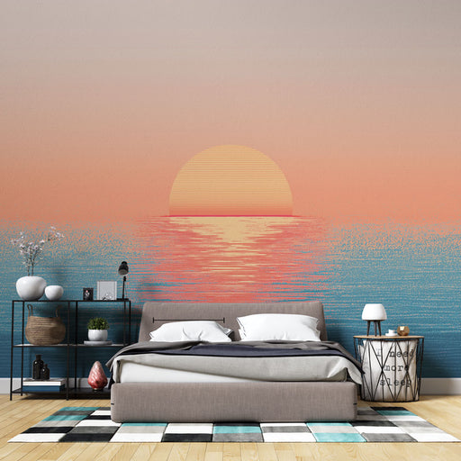 Papier peint coucher de soleil minimaliste aux couleurs douces pour chambre moderne