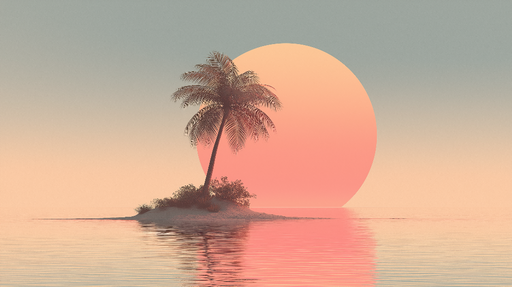 Papier peint coucher de soleil Palmiers et mer avec un soleil rose apaisant