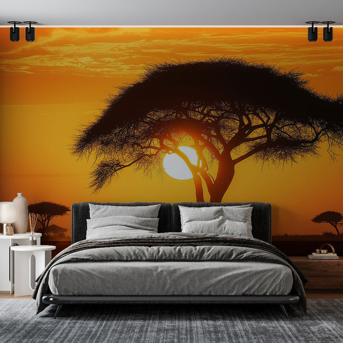 Papier peint coucher de soleil | Paysage africain majestueux