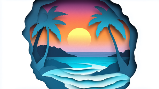 Papier peint coucher de soleil Paysage tropical avec palmiers et océan bleu