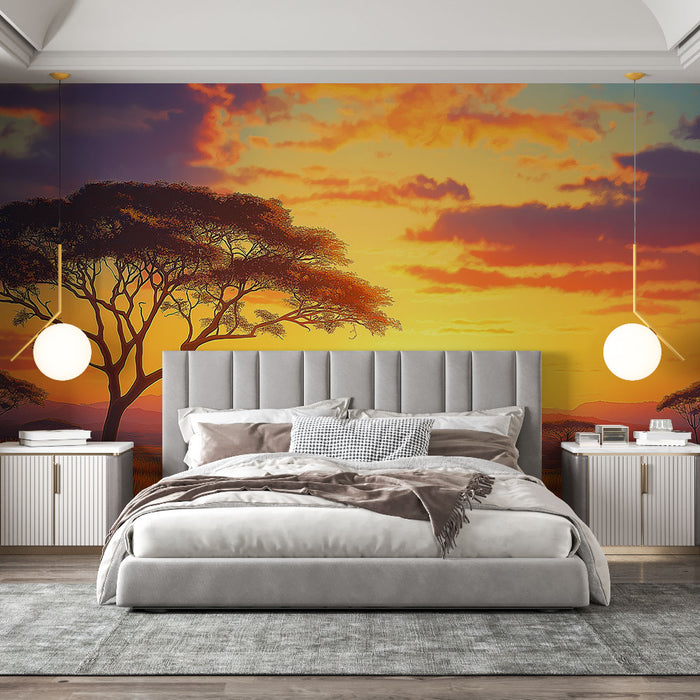 Papier peint coucher de soleil | Paysage vibrant et tranquille