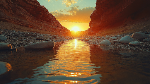 Papier peint coucher de soleil Reflets dorés sur un cours d'eau paisible