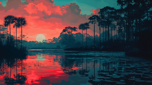 Papier peint coucher de soleil Reflets vibrants sur une rivière tranquille