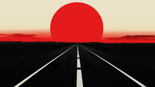 Papier peint coucher de soleil Route menant vers un soleil rouge vibrant