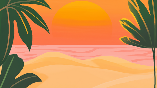 Papier peint coucher de soleil Scène de plage avec palmiers et océan