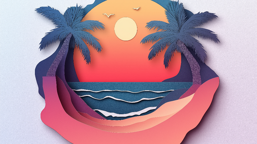 Papier peint coucher de soleil Scène tropicale avec palmiers et océan