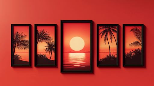 Papier peint coucher de soleil Silhouettes de palmiers sur un fond chaleureux