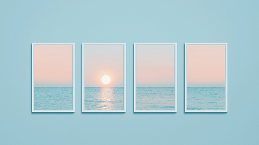 Papier peint coucher de soleil sur la mer Quatre panneaux évoquant la sérénité d'un crépuscule marin