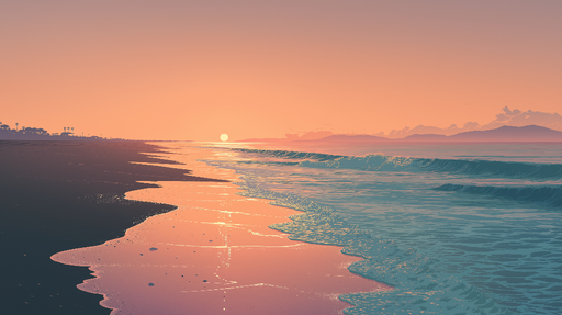 Papier peint coucher de soleil sur la plage Paysage côtier apaisant avec des vagues et un ciel pastel