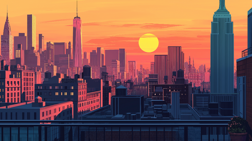 Papier peint coucher de soleil sur New York Vue panoramique urbaine avec couleurs éclatantes