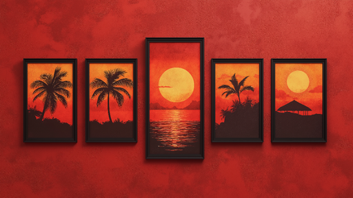 Papier peint coucher de soleil tropical Paysage exotique avec palmiers et ciel flamboyant