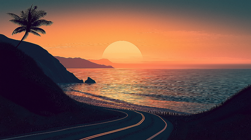 Papier peint coucher de soleil Une route côtière idyllique au crépuscule