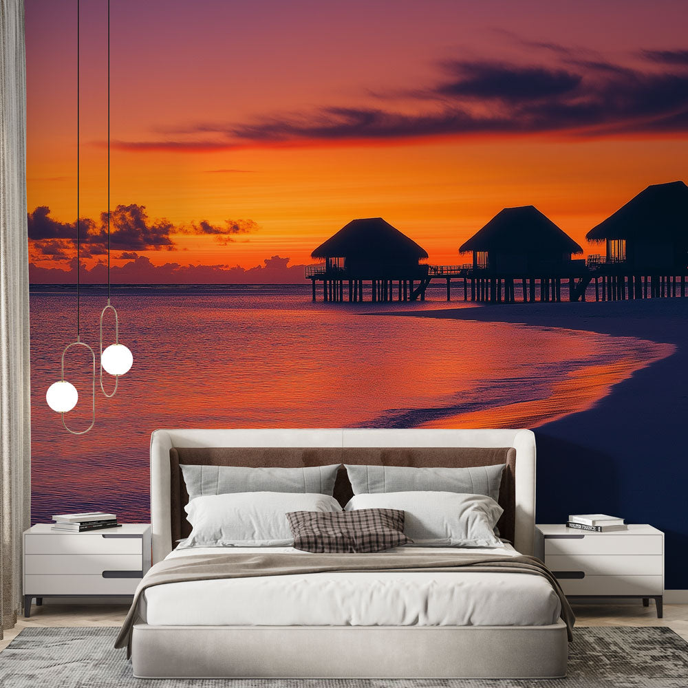 Sticker Porte 3D Coucher De Soleil Sur La Mer - Autocollant Papier Peint 77x200 Cm Imperméable
