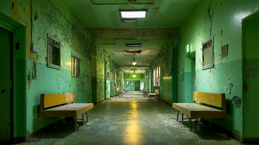 Papier peint couloir vintage Mur vert dégradé avec des détails patinés