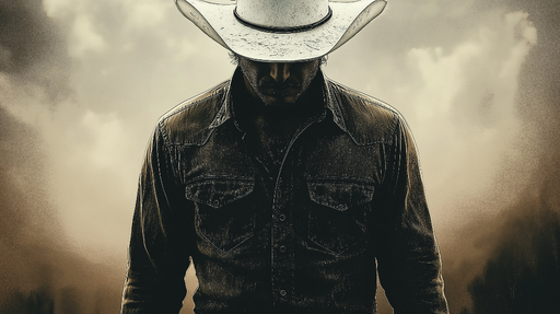 Papier peint cowboy Silhouette d'un cowboy au chapeau blanc sur fond dramatique