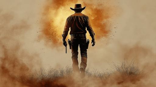 Papier peint cowboy Silhouette d'un cowboy dans un paysage désertique