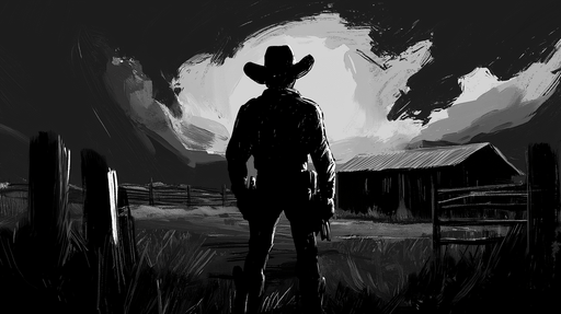 Papier peint cowboy Silhouette d'un cowboy dans un paysage dramatique