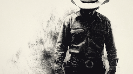Papier peint cowboy Silhouette d'un cowboy en noir et blanc