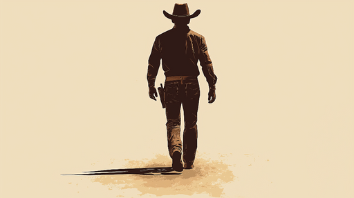 Papier peint cowboy Silhouette d'un cowboy marchant sur un fond beige