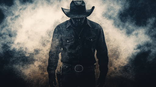 Papier peint cowboy Silhouette d'un cowboy mystérieux dans un décor de brouillard