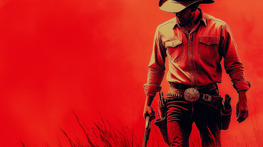 Papier peint cowboy Silhouette d'un cowboy sur fond rouge vif