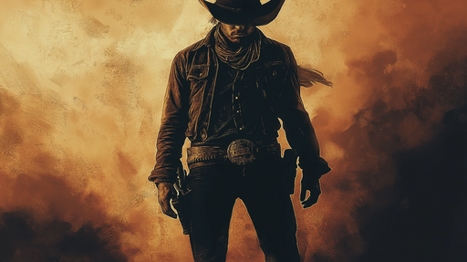 Papier peint cowboy Silhouette de cowboy dans une ambiance crépusculaire