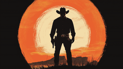 Papier peint cow-boy Silhouette emblématique sur fond de coucher de soleil