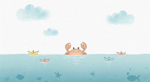 Papier peint crabe et bateaux en papier Crabe souriant et des bateaux colorés