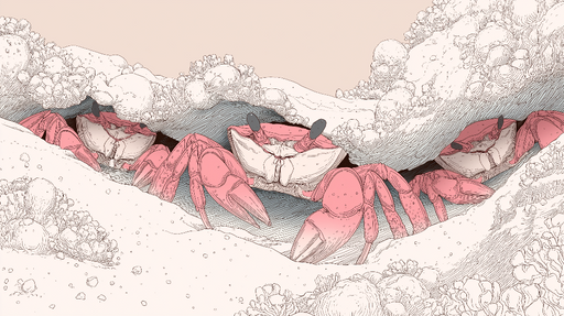Papier peint crabe Illustration artistique de crabes roses émergeant des coraux