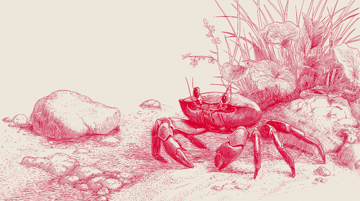 Papier peint crabe Illustration délicate de crabe entouré de pierres et de plantes aquatiques