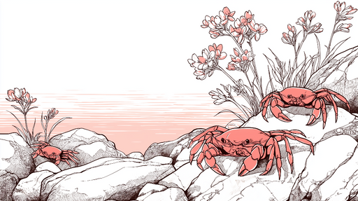 Papier peint crabe Illustrations délicates de crabes sur un fond marin apaisant