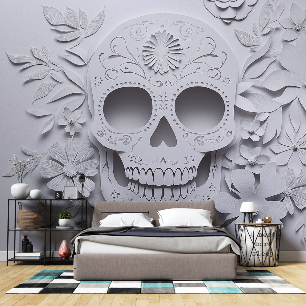 3D crâne barbu N46 coupe de cheveux coiffeur papier peint mural auto