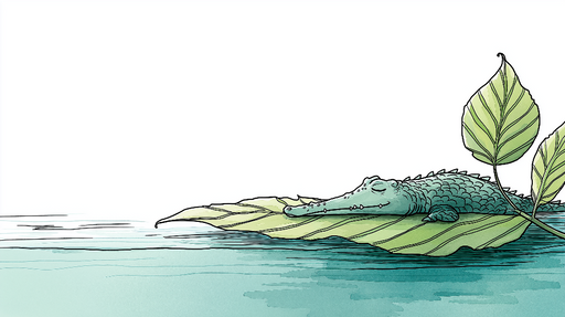 Papier peint crocodile Crocodile paisible sur une feuille au bord de l'eau