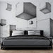 Papier peint monochrome avec cubes flottants pour une illusion d'espace dans une chambre moderne