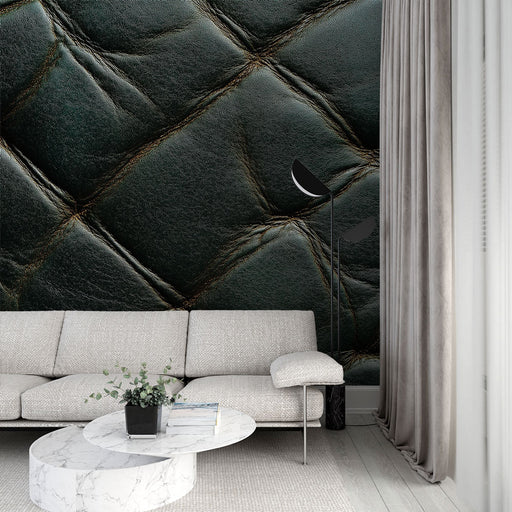 Papier peint cuir matelassé avec textures élégantes pour un design raffiné dans un salon moderne