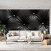 Papier peint cuir noir capitonné avec textures élégantes pour un salon au style intemporel