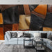 Papier peint cuir patchwork avec textures riches et couleurs élégantes pour salon moderne