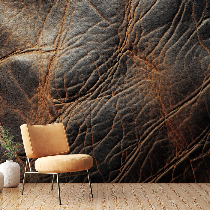 Papier peint cuir texturé en nuances de marron pour salon élégant et moderne