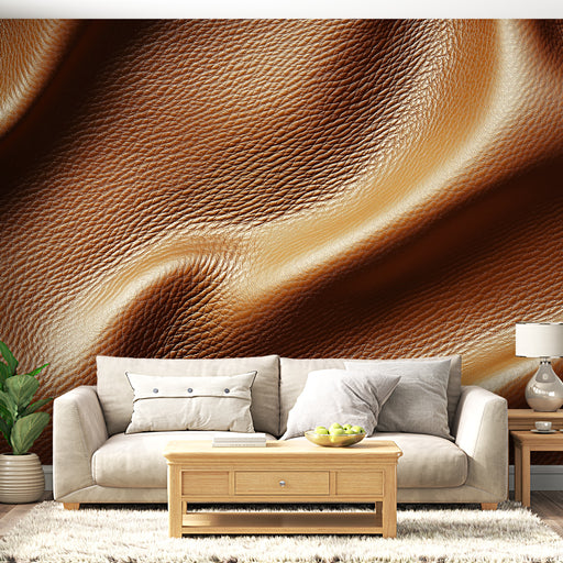 Papier peint texture cuir brun avec reflets satinés pour salon élégant et moderne