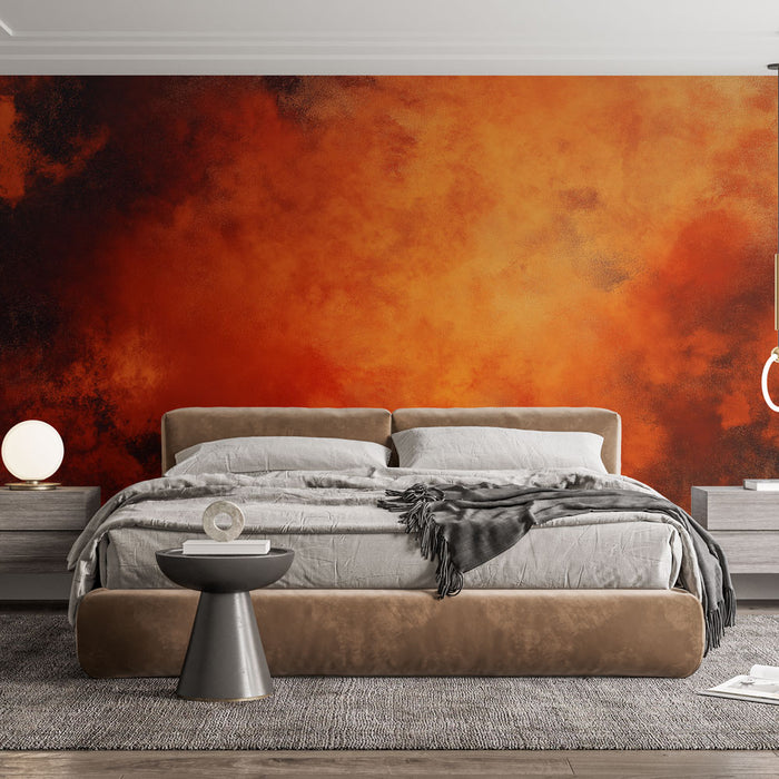 Papier peint cuivre avec motif abstrait aux nuances de rouge et orange pour chambre moderne