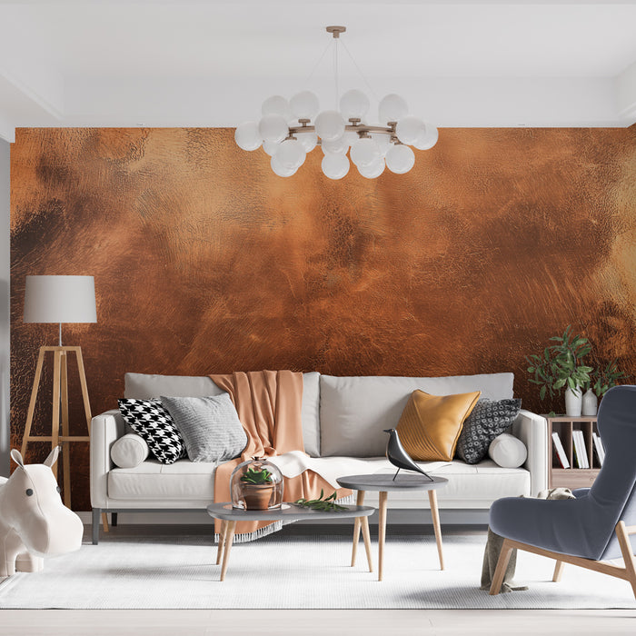 Papier peint cuivre avec texture métallique brillante pour salon moderne et chaleureux