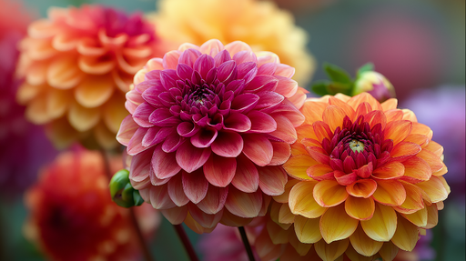 Papier peint dahlias Éclatants dahlias aux teintes vives et chaleureuses