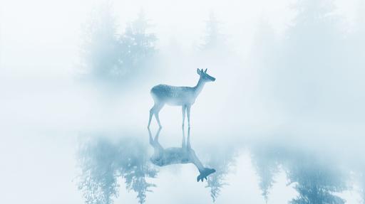 Papier peint daim Forêt brume et reflets