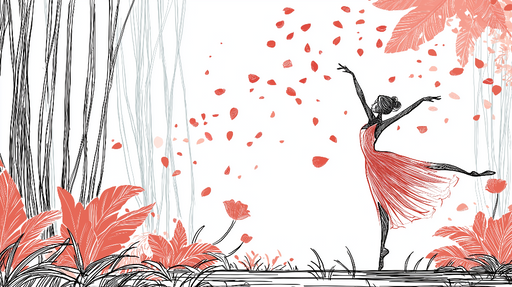 Papier peint danseuse Élégante silhouette de danseuse au milieu de feuilles tropicales