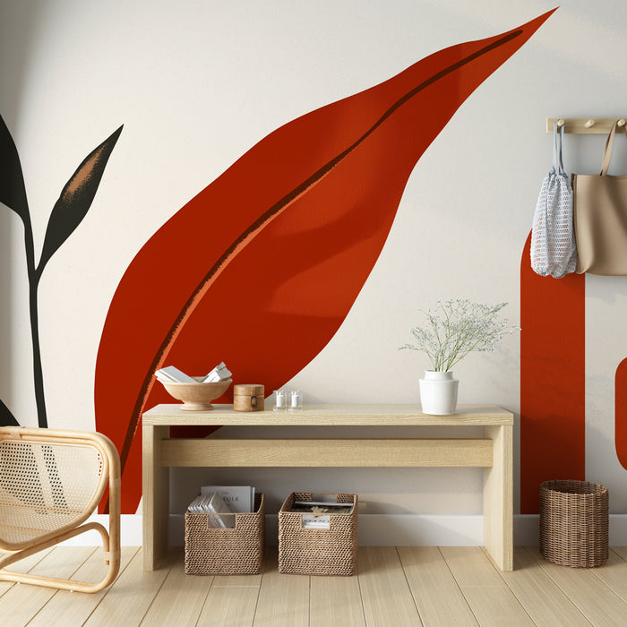 Papier peint décoratif Bordeaux | Feuilles stylisées aux nuances riches