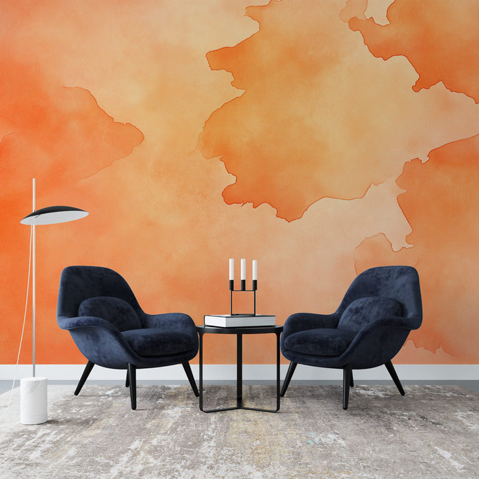 Papier peint dégradé orange avec nuances chaudes et apaisantes pour une ambiance lumineuse dans salon moderne